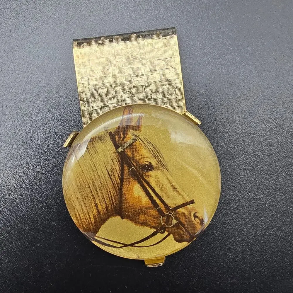 Vintage Horse Equestrian Themed Money Clip Gold Tone #1
